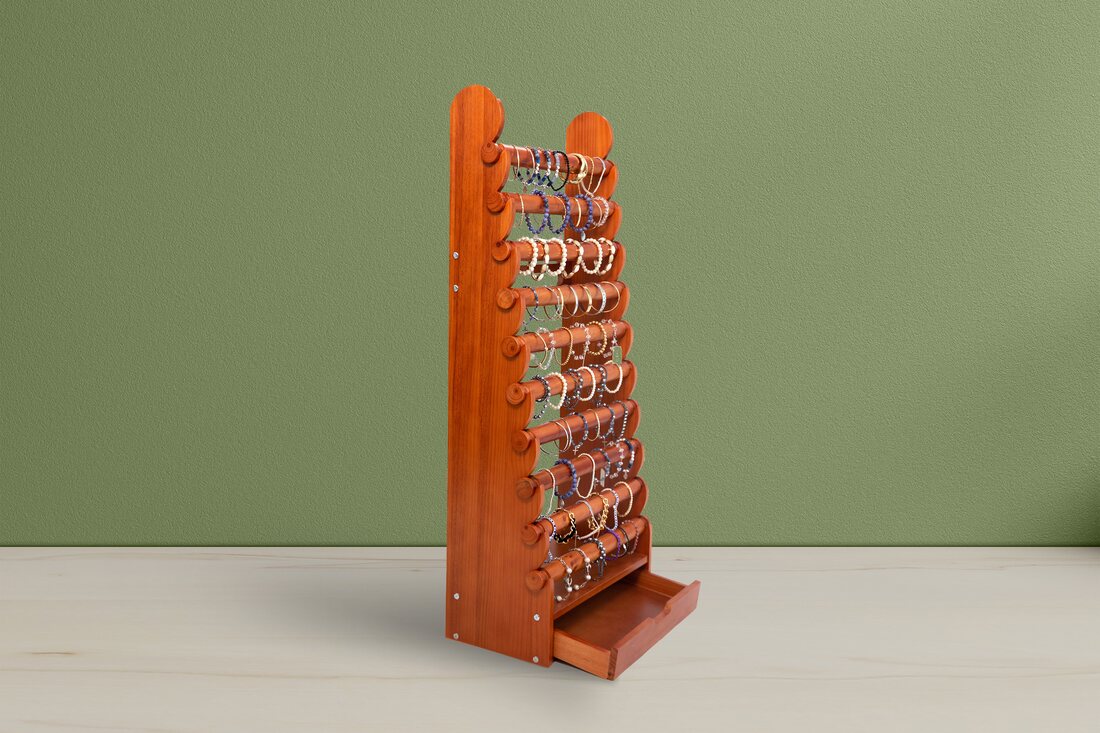 Light wood 10-tier bracelet display with drawer